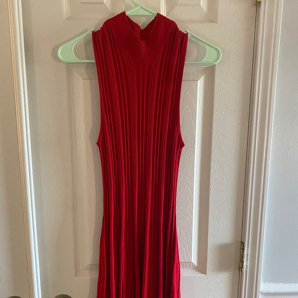 High neck red mid dress